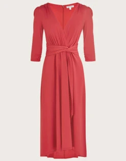 MONSOON Jersey Wrap Front V-Neck Dress With Recycled Polyester Pink -Amour Fashion 01 54072510 5
