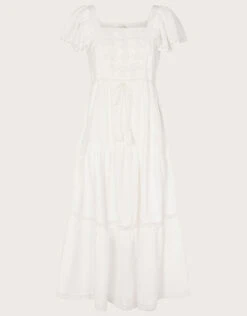 MONSOON Woven Mixed Fabric Midi Dress White -Amour Fashion 01 54074813 5