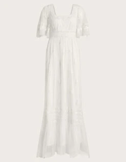 MONSOON Julita Embroidered Lace Trim Bridal Dress Ivory -Amour Fashion 01 54075546 5