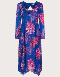 MONSOON Evanah Floral Hanky Hem Dress In Sustainable Viscose Blue -Amour Fashion 01 54078102 4