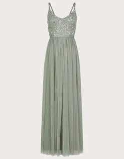 MONSOON Autumn Embellished Maxi Dress In Recycled Polyester Green -Amour Fashion 01 54080407 4