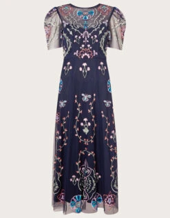 MONSOON Leor Embroidered Midi Dress In Recycled Polyester Blue -Amour Fashion 01 54083961 4