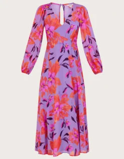 MONSOON Lillith Floral Print Dress In Sustainable Viscose Purple -Amour Fashion 01 54084894 4