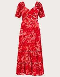 MONSOON Arielle Tiered Print Dress With Sustainable Viscose Red -Amour Fashion 01 54088609 5
