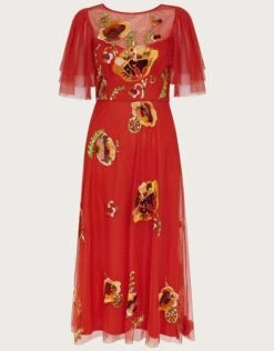 MONSOON Claudia Embellished Midi Dress Red -Amour Fashion 01 54088909 5