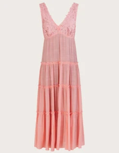 MONSOON Lace Trim Bodice Beach Maxi Dress Orange -Amour Fashion 01 54150715 4