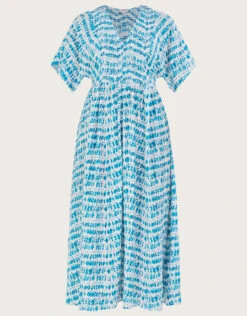 MONSOON Tie Dye Print Shirred Bodice Kaftan Dress Blue -Amour Fashion 01 54150802 5