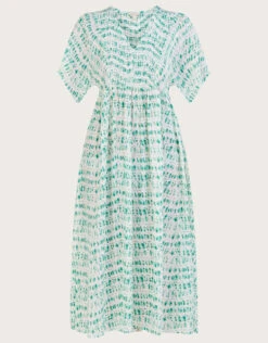 MONSOON Tie Dye Print Shirred Bodice Kaftan Dress Blue 9 MONSOON Tie Dye Print Shirred Bodice Kaftan Dress Blue -Amour Fashion 01 54150880 4