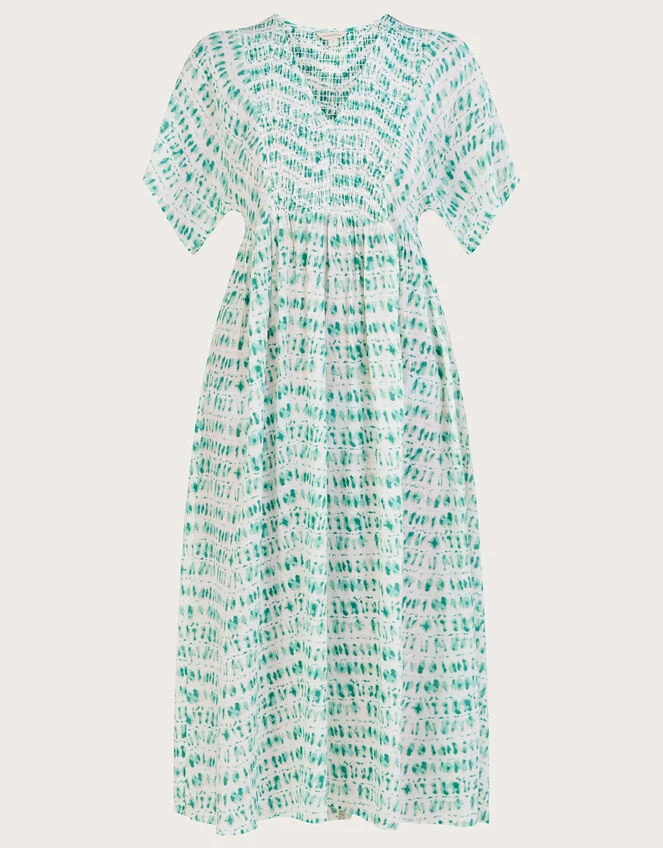 MONSOON Tie Dye Print Shirred Bodice Kaftan Dress Blue 6 MONSOON Tie Dye Print Shirred Bodice Kaftan Dress Blue - Image 4