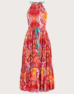 MONSOON Ikat Paisley Print Halter Midi Dress In LENZING™ ECOVERO™ Pink -Amour Fashion 01 54150910 4