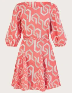 MONSOON Geometric Print Cut-Out Back Short Dress Orange -Amour Fashion 01 54151015 4