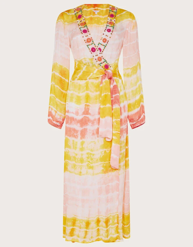 MONSOON Premium Tie Dye Maxi Kaftan Dress Yellow 9 MONSOON Premium Tie Dye Maxi Kaftan Dress Yellow - Image 7