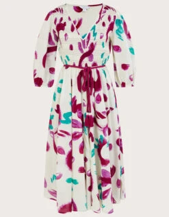 MONSOON Abstract Brushstroke Print Shirred Midi Dress In Sustainable Cotton Ivory -Amour Fashion 01 54162746 5