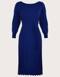 MONSOON Inverted Rib Slash Neck Dress With LENZING™ ECOVERO™ Blue -Amour Fashion 01 54173432 4