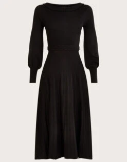 MONSOON Pleat Trim Slash Neck Midi Dress With LENZING™ ECOVERO™ Black -Amour Fashion 01 54174001 4