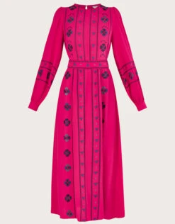 MONSOON Elliana Embroidered Midi Dress In Sustainable Viscose Pink -Amour Fashion 01 54261710 4