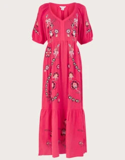 MONSOON Embroidered Midi Dress In Linen Blend Orange -Amour Fashion 01 54265634 5