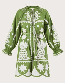 MONSOON Embroidered Pineapple Applique Dress In Linen Blend Green -Amour Fashion 01 54272707 5