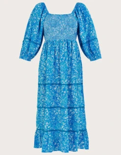 MONSOON Gabby Shirred Dress In Sustainable Viscose Blue -Amour Fashion 01 54276102 5