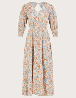 MONSOON Keava Floral Print Tea Dress In Sustainable Viscose Blue -Amour Fashion 01 54279802 5