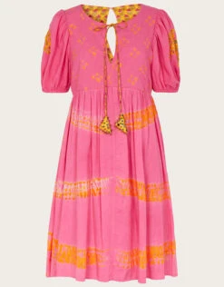 MONSOON Bandhani Dye Print Contrast Lining Dress In LENZING™ ECOVERO™ Orange -Amour Fashion 01 54281634 5