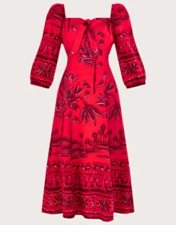 MONSOON Paola Palm Print Dress With LENZING™ ECOVERO™ Red -Amour Fashion 01 54282709 5