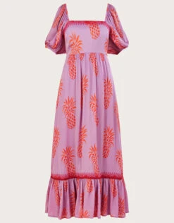 MONSOON Anasi Pineapple Print Dress In Sustainable Viscose Purple -Amour Fashion 01 54285994 5