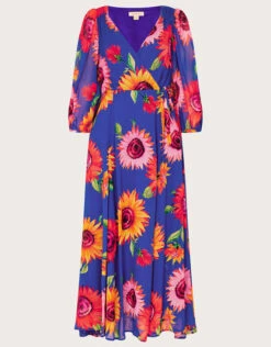 MONSOON Francesca Floral Print Wrap Dress In Sustainable Viscose Blue -Amour Fashion 01 54286132 5