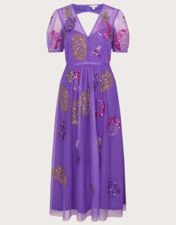 MONSOON Diana Embellished Tea Dress In Recycled Polyester Purple -Amour Fashion 01 54286294 4