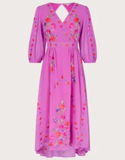 MONSOON Lusia Embroidered Wrap Dress In Recycled Polyester Purple -Amour Fashion 01 54286494 5