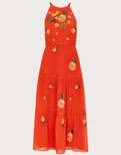 MONSOON Isabel Embellished Tiered Midi Dress In Recycled Polyester Orange -Amour Fashion 01 54286515 5
