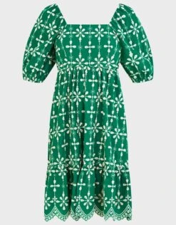 MONSOON Embroidered Puff Sleeve Short Dress In Sustainable Cotton Green -Amour Fashion 01 54287007 5