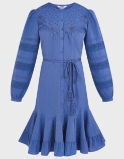 MONSOON Bib Embroidered Detail Dress In Sustainable Cotton Blue -Amour Fashion 01 54287102 5