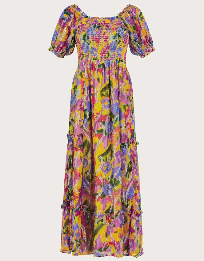 MONSOON Suzannah Metallic Print Maxi Dress Yellow 7 MONSOON Suzannah Metallic Print Maxi Dress Yellow - Image 5