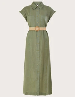 MONSOON Belted Midi Dress In Linen Blend Green 11 MONSOON Belted Midi Dress In Linen Blend Green -Amour Fashion 01 54288499 5