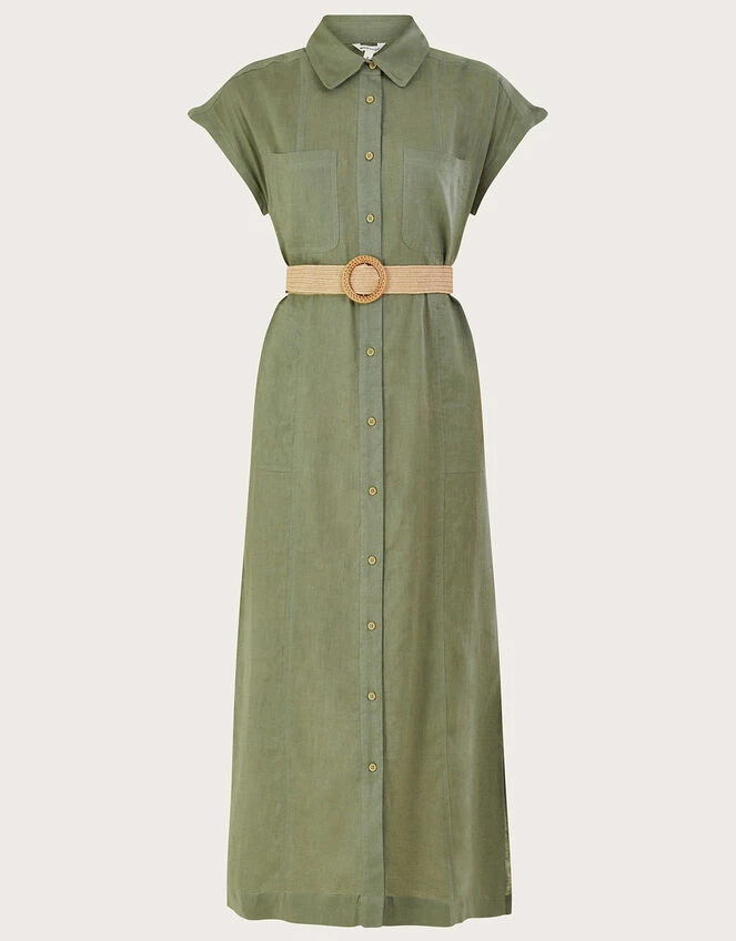 MONSOON Belted Midi Dress In Linen Blend Green 7 MONSOON Belted Midi Dress In Linen Blend Green - Image 5