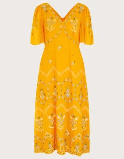 MONSOON Margo Embroidered Tea Dress In Recycled Polyester Yellow -Amour Fashion 01 54290414 5