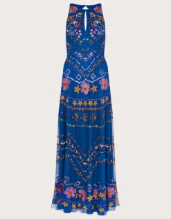 MONSOON Theodora Embroidered Maxi Dress In Recycled Polyester Blue -Amour Fashion 01 54291202 5