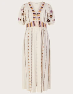 MONSOON Crochet Trim Midi Dress In Linen Blend Natural -Amour Fashion 01 54294660 5