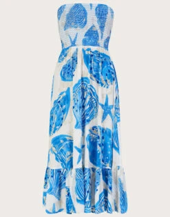 MONSOON Shell Print Shirred Bandeau Midi Dress Ivory -Amour Fashion 01 54298546 5