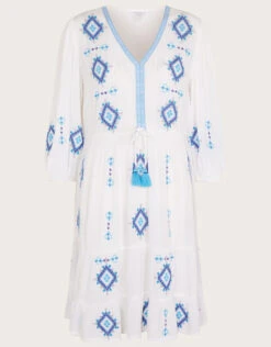 MONSOON Geometric Diamond Embroidered Kaftan Dress In LENZING™ ECOVERO™ White -Amour Fashion 01 54306613 5