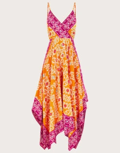 MONSOON Bandhani Print Hanky Hem Midi Dress In LENZING™ ECOVERO™ Orange -Amour Fashion 01 54310815 5