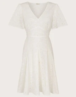 MONSOON Schiffli V-Neck Pleated Short Dress White -Amour Fashion 01 54313513 5