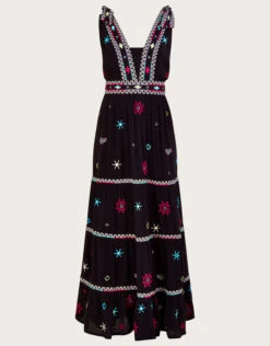 MONSOON Wide Strap Motif Embroidered Maxi Cami Dress Black -Amour Fashion 01 54315801 5
