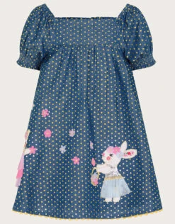 MONSOON Baby Foil Spot Character Chambray Dress Blue -Amour Fashion 01 61200802 2