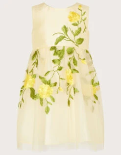 Amour Fashion 14 Baby Rose Embroidered Dress Yellow