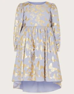Amour Fashion 4 Butterfly Foil Print Tunic Dress Blue