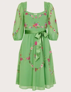 MONSOON Emelia Floral Embroidered Dress In Recycled Polyester Green -Amour Fashion 01 64018807 5
