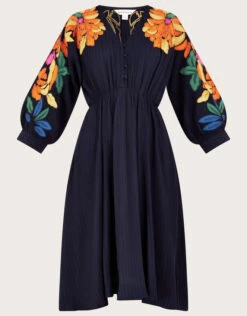 MONSOON Leaf Embellished Applique Dress In In LENZING™ ECOVERO™ Blue -Amour Fashion 01 64033861 5