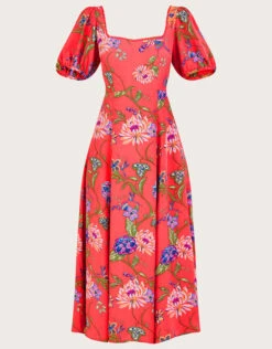 MONSOON Regina Floral Print Tea Dress With Sustainable Viscose Orange -Amour Fashion 01 64044034 5